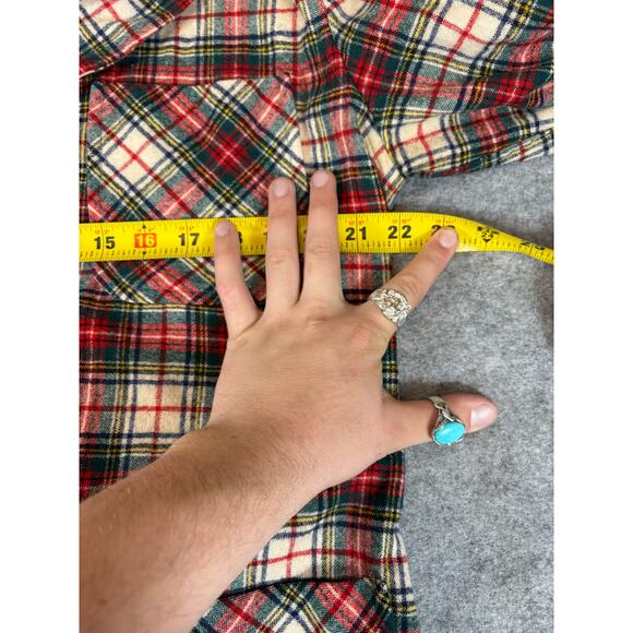 Vintage 80s Boston Store Milwaukee Plaid Wool Button Up Shirt Mens M Red Green - Picture 3 of 4
